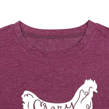 Chicken Shirts Women Cute Chicken Graphic Short Sleeves Farm Life Loose Casual Short Sleeve Tops Red