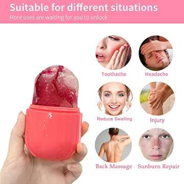 Mini Beauty Face Ice Roller, Ice Face Roller, Ice Roller for Face, Eye and Neck, Ice Roller Skin Care, Ice Holder for Face, Reusable Silicone Ice Mold for Face (Pink)
