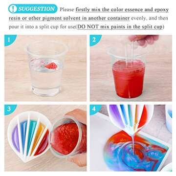 NiArt 5-Channel Silicone Split Cup Pouring Tool for Acrylic Paint Epoxy Resin with 2PCS Silicone Mixing Sticks, Reusable DIY Art Craft Fluid Pour Cup with Dividers and Stirring Rods