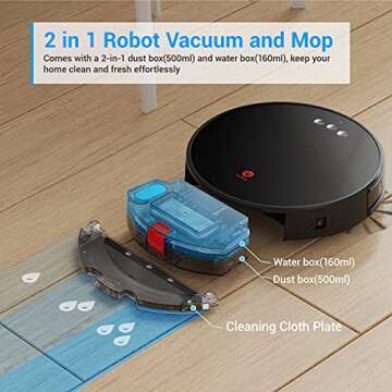 Lefant Robot Vacuum and Mop, Robotic Vacuum Cleaner with 3200Pa Suction, Smart Navigation, 150 Mins Runtime, Works with Alexa and Google Assistant, Self-Charging, Ideal for Pet Hair,Floor,Carpet（U180）