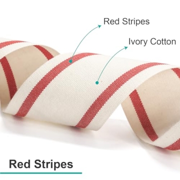 CT CRAFT Ivory Cotton Red Stripes Ribbon 1.5" x 10 Yards