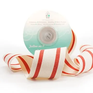 CT CRAFT Ivory Cotton Red Stripes Ribbon 1.5" x 10 Yards