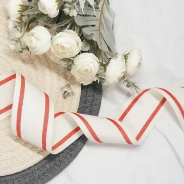 CT CRAFT Ivory Cotton Red Stripes Ribbon 1.5" x 10 Yards