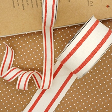 CT CRAFT Ivory Cotton Red Stripes Ribbon 1.5" x 10 Yards