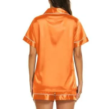 Ekouaer Pajama Sets for Women Satin Silk Pjs Short Sleeve Button Down Sleepwear 2 Piece Lounge Short...