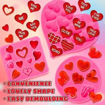 Whaline 3Pcs Valentine's Day Fondant Molds Conversation Heart Pattern 3D Silicone Mould Love You XOXO Letter Cupcake Cookie Decorating Baking Mold for Wedding Anniversary Mother's Day DIY Candy