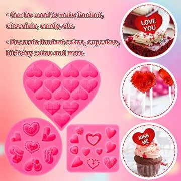 Whaline 3Pcs Valentine's Day Fondant Molds Conversation Heart Pattern 3D Silicone Mould Love You XOXO Letter Cupcake Cookie Decorating Baking Mold for Wedding Anniversary Mother's Day DIY Candy