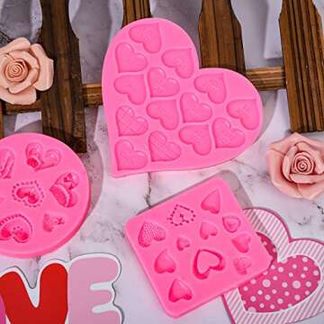 Whaline 3Pcs Valentine's Day Fondant Molds Conversation Heart Pattern 3D Silicone Mould Love You XOXO Letter Cupcake Cookie Decorating Baking Mold for Wedding Anniversary Mother's Day DIY Candy