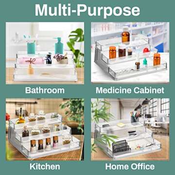 Home Intuition 3-Tier Clear Spice Rack Glass Spice-Jar Organizer for Cabinet Kitchen Pantry Shelf-Organizer