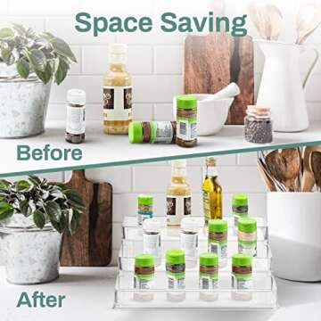 Home Intuition 3-Tier Clear Spice Rack Glass Spice-Jar Organizer for Cabinet Kitchen Pantry Shelf-Organizer