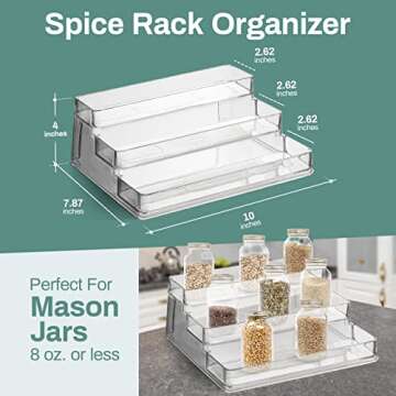 Home Intuition 3-Tier Clear Spice Rack Glass Spice-Jar Organizer for Cabinet Kitchen Pantry Shelf-Organizer