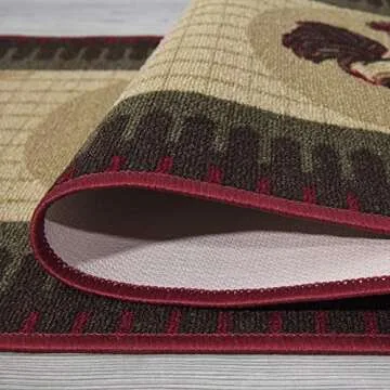 Machine Washable Rooster Design Non-Slip Rubberback 2x5 Kitchen Runner Rug for Kitchen, Hallway, Bar, 20" x 59", Beige/Red