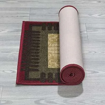 Machine Washable Rooster Design Non-Slip Rubberback 2x5 Kitchen Runner Rug for Kitchen, Hallway, Bar, 20" x 59", Beige/Red