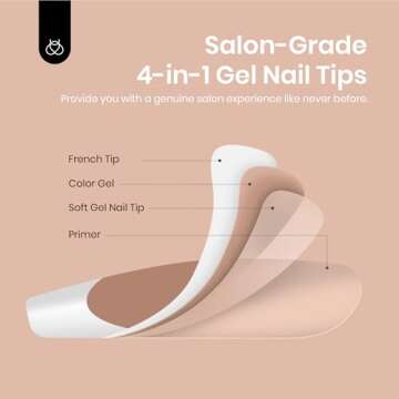 Beetles French Tip Press on Nails Short Square Brown Color, 224pcs 16 Sizes Press on nails White French 4 in 1 Gel Nail Tips, DIY Nail Art Salon Quality Manicure Gift for Girls No File Need