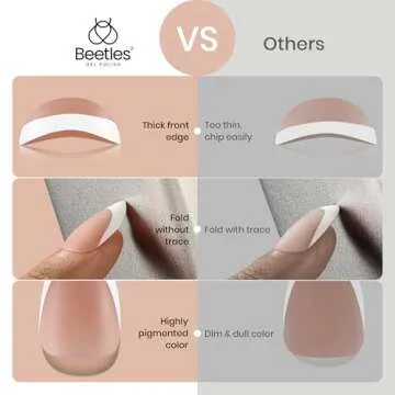 Beetles French Tip Press on Nails Short Square Brown Color, 224pcs 16 Sizes Press on nails White French 4 in 1 Gel Nail Tips, DIY Nail Art Salon Quality Manicure Gift for Girls No File Need