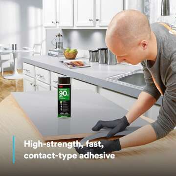 3M Hi-Strength 90 CA Spray Adhesive, Low VOC, Permanent, Bonds Laminate, Wood, Concrete, Metal, Plastic, Clear Glue, Net Wt 19 oz