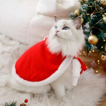 ANIAC Pet Christmas Costume Poncho Cape with Hat for Cats and Small Dogs