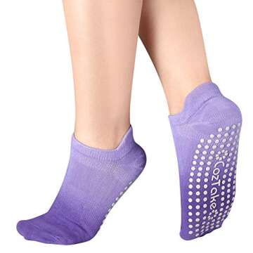 CozTake Non-Slip Yoga Socks for Women - Grey & Purple