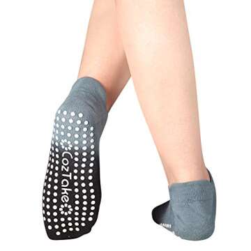 CozTake Non-Slip Yoga Socks for Women - Grey & Purple