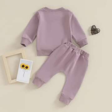 FYBITBO Toddler Baby Boy Girl Fall Winter Clothes Mama Is My Bestie Letter Print Sweatshirt Long Sleeve Pullover Pants Set (Purple Mama Is My Bestie, 6-12 Months)
