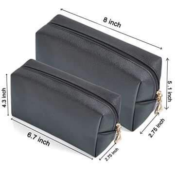 Sohynca 2pcc set PU Leather Cosmetic Bag for Women Minimalism Makeup Bag for Daily Use Portable Stor...
