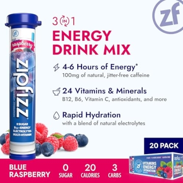 Zipfizz Energy Drink Powder | Blue Raspberry 20 Pack