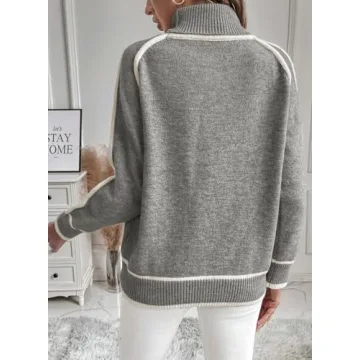 Comfortable Color Block Turtleneck Sweater for Women