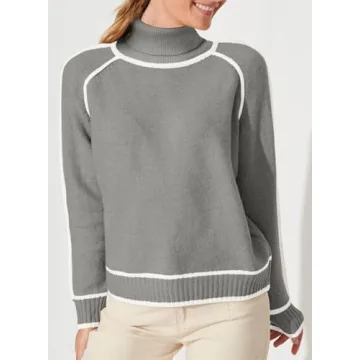 Comfortable Color Block Turtleneck Sweater for Women