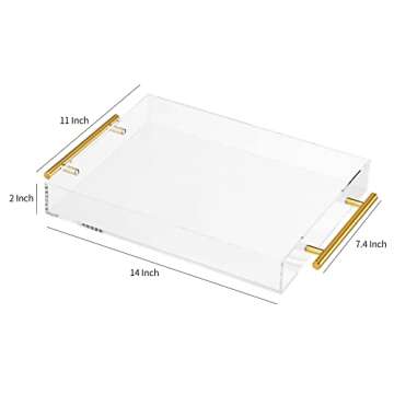 Clear Acrylic Lucite Serving Tray with Metal Handles,No Need to Assemble,11x14 Inch,Decorative Stora...