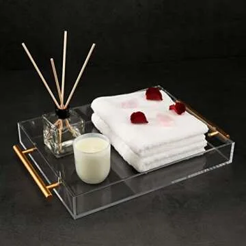 Stylish Clear Acrylic Serving Tray with Metal Handles