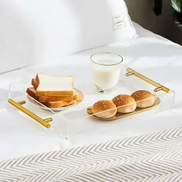 Stylish Clear Acrylic Serving Tray with Metal Handles