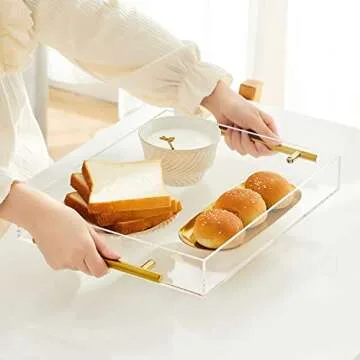 Stylish Clear Acrylic Serving Tray with Metal Handles