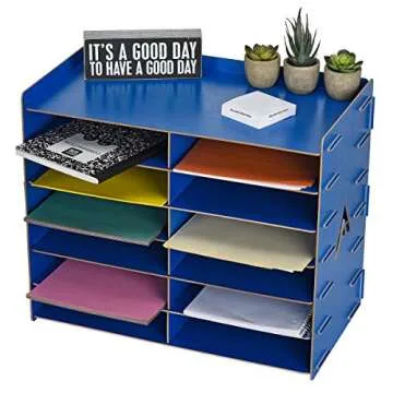 Adir Wood Paper Storage Organizer - Construction Paper Storage - Vertical File Mail Sorter - A Stylish Look for Home, Office, Classroom and More - Blue (12 Compartment)