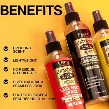 EBIN NEW YORK Wonder Lace Bond Melt Spray 8oz / 250ml - Extreme Firm Hold (Active) | Flawless,Natural, and Seamleass finish, No Reside, Long Lasting Formula with Protecting Edges, Perfect for wigs