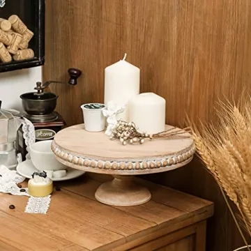NIKKY HOME 10 Inch Rustic Wood Cake Stand for Weddings