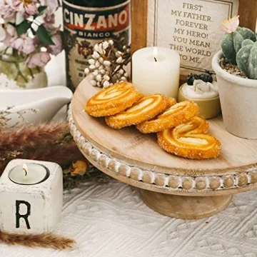 NIKKY HOME 10 Inch Rustic Wood Cake Stand for Weddings