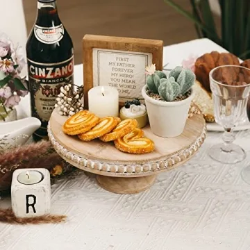 NIKKY HOME 10 Inch Rustic Wood Cake Stand for Weddings