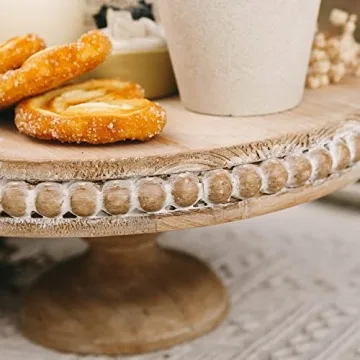 NIKKY HOME 10 Inch Rustic Wood Cake Stand for Weddings