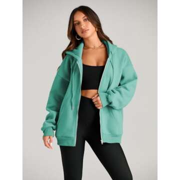 EFAN Women Zip Up Hoodie - Oversized Fall Fleece Sweatshirt