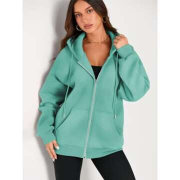 EFAN Women Zip Up Hoodie - Oversized Fall Fleece Sweatshirt