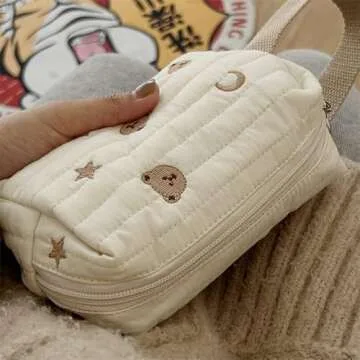Donloise Kawaii Makeup Bag Cute Bears Essential Organizer