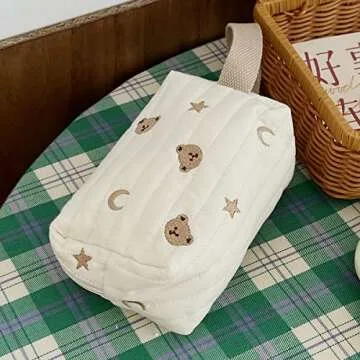 Donloise Kawaii Makeup Bag Cute Bears Essential Organizer