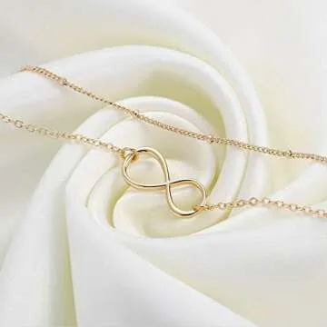 Dainty Infinity Layered Bracelets for Women, 14K Gold Filled Cute Layering Infinity Bracelet Cute Gold Layered Infinity Bracelets Gifts for Women Jewelry(Infinity & Bead Chain)