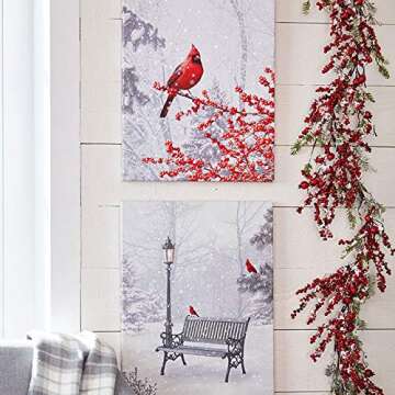Raz Imports Lighted Canvas Print (Set of 2) Cardinal Scenes 18 x 24 Inches, Twinkling Lights