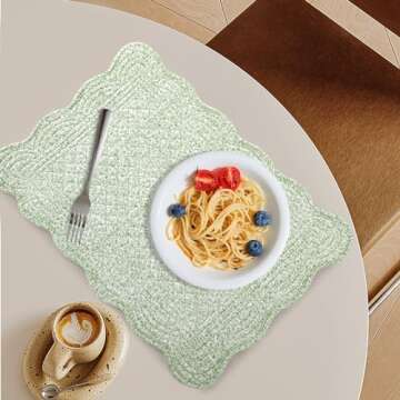 MABOZOO 100% Cotton Quilted Placemats Set of 6,Washable Cloth Table Placemats for Kitchen & Dining Table,Rectangular White Green Floral Plate Mats