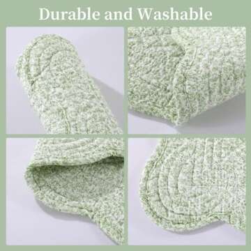 MABOZOO 100% Cotton Quilted Placemats Set of 6,Washable Cloth Table Placemats for Kitchen & Dining Table,Rectangular White Green Floral Plate Mats