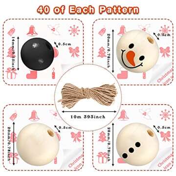 Queekay 160 Pcs Christmas Wooden Beads Snowman Wood Polished Rustic Farmhouse Craft with 32.8 Feet R...