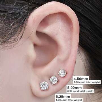 Central Diamond Center 14K Solid Gold Post & Sterling Silver 4 Prong CZ Stud Earrings - Platinum Plated - 5.25mm - 1.00cttw