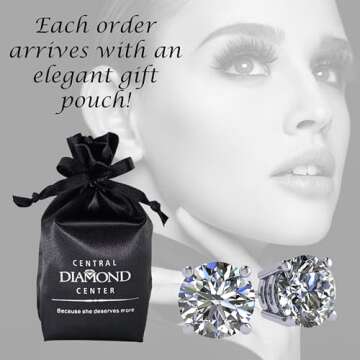 Central Diamond Center 14K Solid Gold Post & Sterling Silver 4 Prong CZ Stud Earrings - Platinum Plated - 5.25mm - 1.00cttw