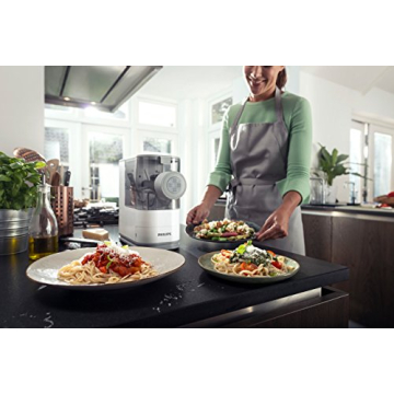 Philips Kitchen Appliances Compact Pasta and Noodle Maker, Viva Collection, Comes with 3 Default Classic Pasta Shaping Discs, Fully Automatic, Recipe Book, Small, White (HR2370/05)